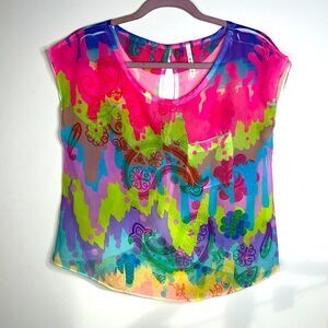 Manito Sheer Boho Cutout Back‎ Festival Crop Top Size Small